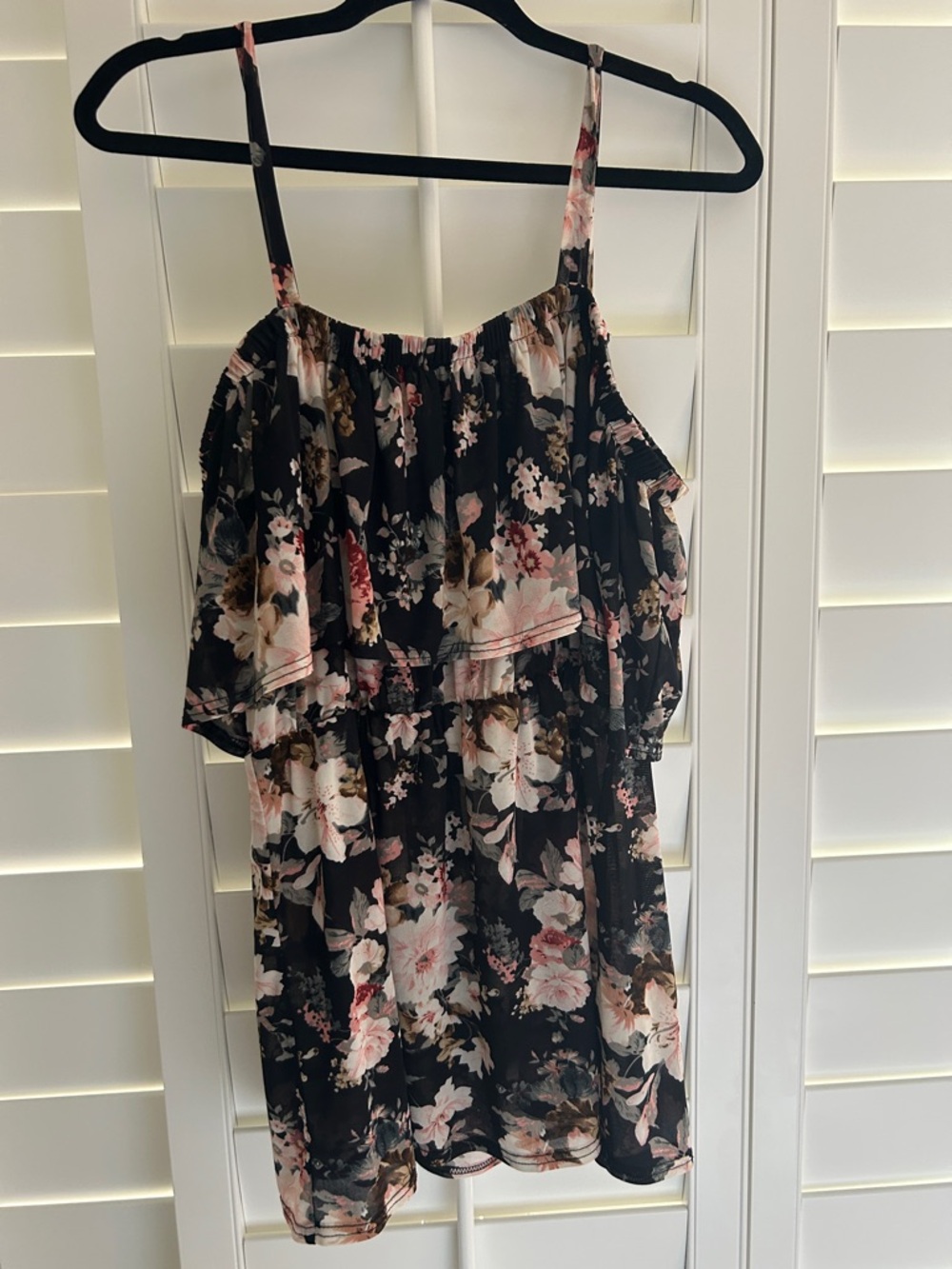 Black Floral Layered Spaghetti Strap Dress